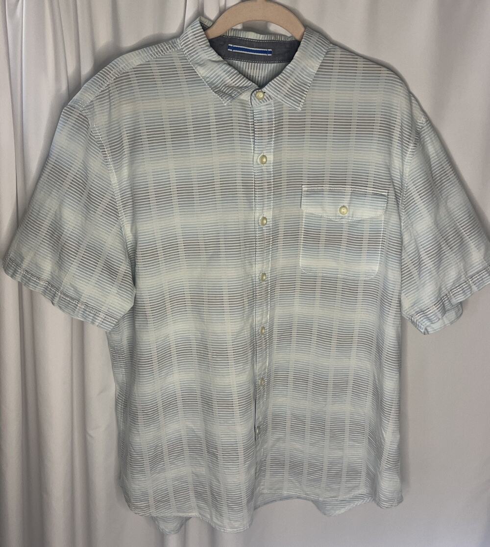 Tommy Bahama Short Sleeve Button Front Collared Gray Blue Striped Men’s XL
